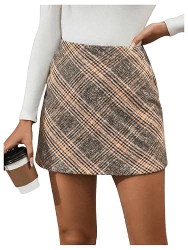 Floerns Women's Casual Houndstooth Straight A-Line Zipper Mini Skirt — Light Grey