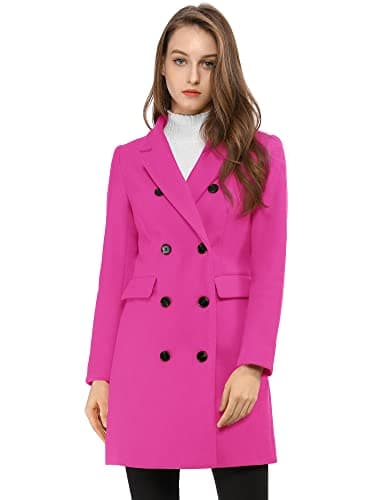 Allegra K Women's Elegant Notched Lapel Winter Trench Coat — Fuchsia