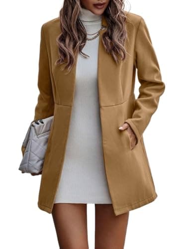 IDEALSANXUN Women's Wool Open Front Blazer Jackets — Khaki