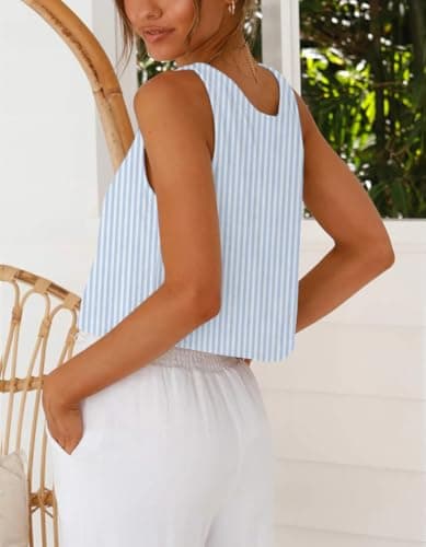 IDEALSANXUN Women's Cotton Linen Crop Top Summer Sleeveless Tops