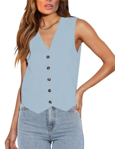 Floral Find Women's Casual Sleeveless V-Neck Business Vest with Pocket — Light Blue