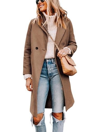 Tanming Women's Mid-Length Wool Blend Notch Lapel Trench Coat — Camel