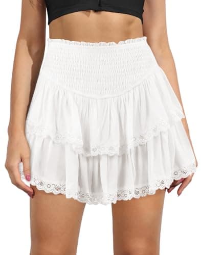 High Waist Ruffle Mini Skirt Women's Fashion — White-lace Hem