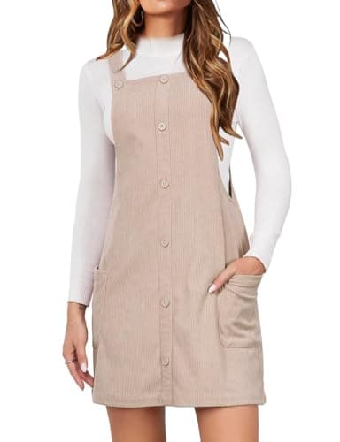 IDEALSANXUN Women's Pockets Corduroy Button Down Overall Dress — Beige