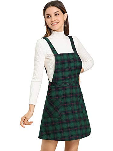 Women's Christmas Plaid Tartan Pinafore Dress — Green