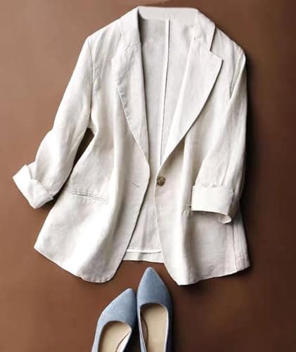 SOMTHRON Women's Casual Linen 3/4 Sleeve Blazer Jacket