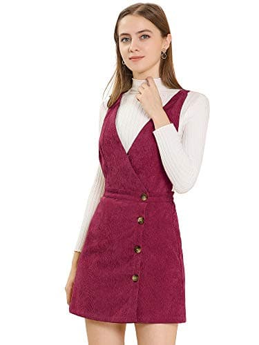 Allegra K Women's Mini Vintage A-Line Bib ChristmasOverall Pinafore Dress — Wine Red