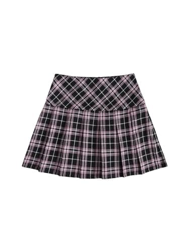 Women's Casual Plaid High Waist A-Line Mini Skirt for WDIRARA — Black and Pink