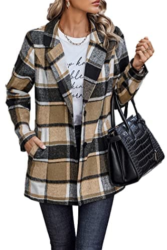 PrettyGarden Women's Plaid Winter Jacket With Pockets — Short Style Khaki