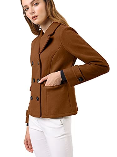 Allegra K Women's Notched Lapel Pea Coat