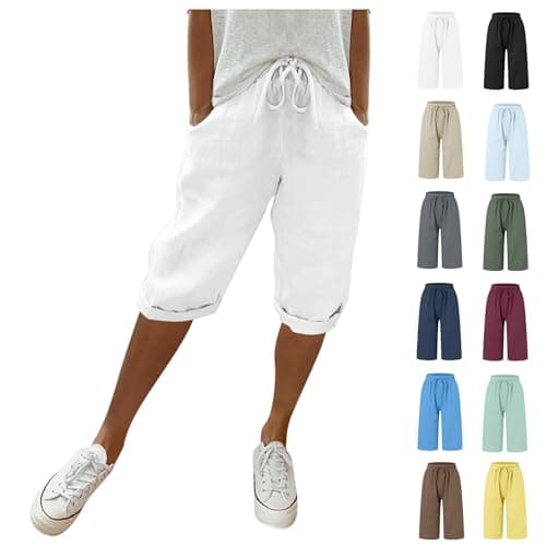 Cotton Linen Bermuda Shorts Elastic Waist Cargo Shorts — 001
