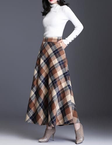 SUNYUESTAR Women's Warm Elastic Waist Wool A-Line Pleated Winter Skirt