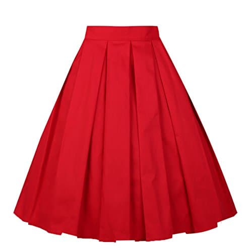 Girstunm Women's Floral Print A-line Midi Skirt with Pockets — A-red
