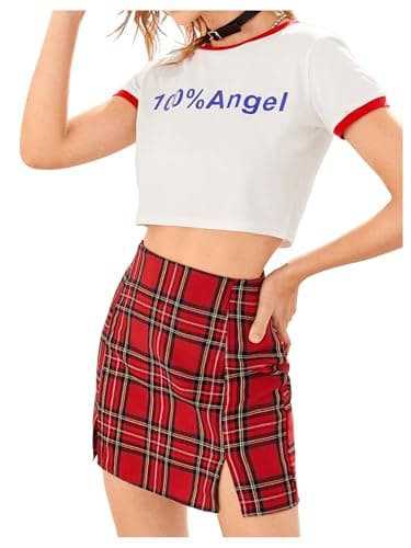WDIRARA Women's High Waist Plaid Split Front Mini Bodycon Skirt