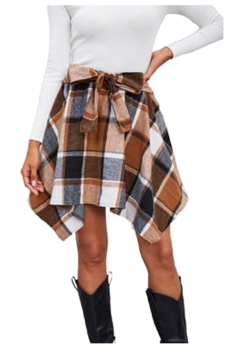 MakeMeChic Women's Plaid HighWaisted Elastic Mini Skirt