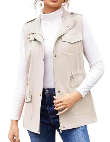Beyove Women's Lightweight Sleeveless Military Anorak Cargo Vest — A- No Hood-apricot