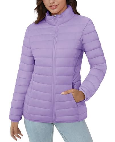 Women's Lightweight Quilted Puffer Jacket with 4 Pockets — Light Purple