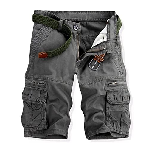 utcoco Men's Relaxed Fit Multi-Pocket Cargo Shorts in Cotton — Light Grey