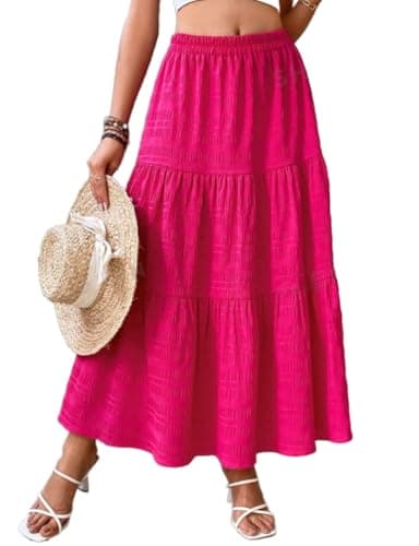 IDEALSANXUN High Waisted Elastic Pleated Maxi Skirt — Red