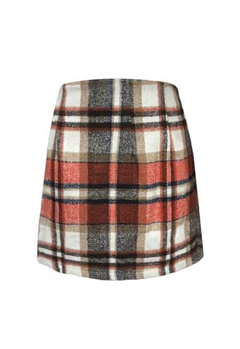 HERBATOMIA Women's Vintage Plaid Mini Pencil Skirt with High Waist Zipper — White-orange