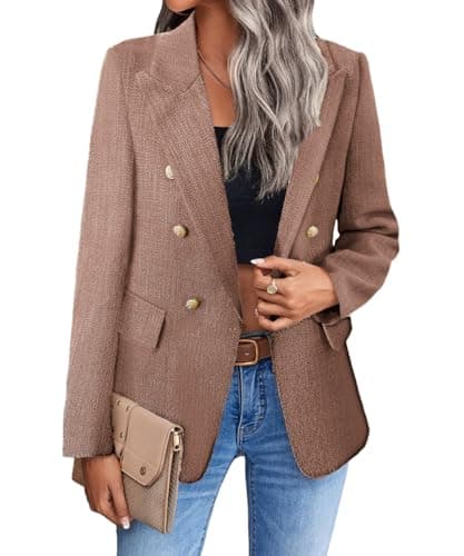 Mina Self 2025 Women's Spring Plaid Tweed Lapel Blazer Jacket with Pockets — 3-tweed/Chocolate