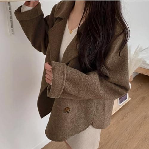 IDEALSANXUN Women's 2024 Fall Winter Short Wool Trench Coats & Pea Coats