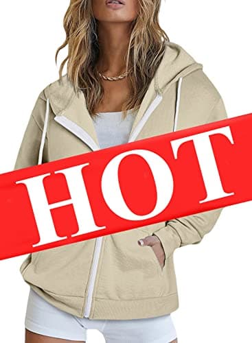Women's Zip Up Hoodie Sweatshirt Jacket Coat — A Khaki