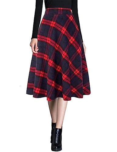 Ylingjun Warm Wool Midi Skirts for Winter Fall — Red