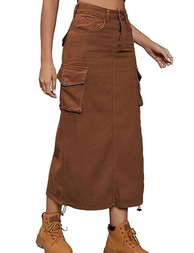 Cargo Denim Skirt for Women — Brown