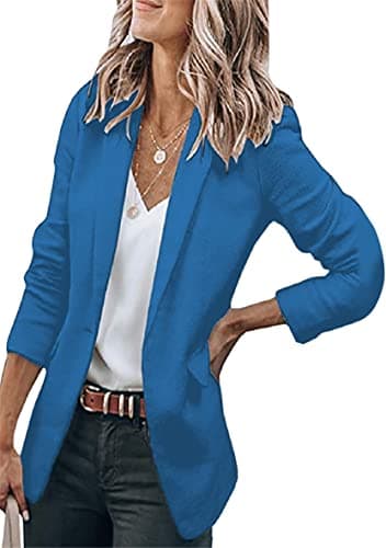 WIWIQS Women's Comfortable Long-Sleeve Open Front Blazer Suit — Blue