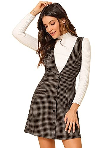 Women's Halloween Plaid Houndstooth Overalls Dress — Blue