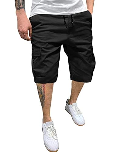 IDEALSANXUN Men's Casual Cotton Cargo Shorts for Summer — Black