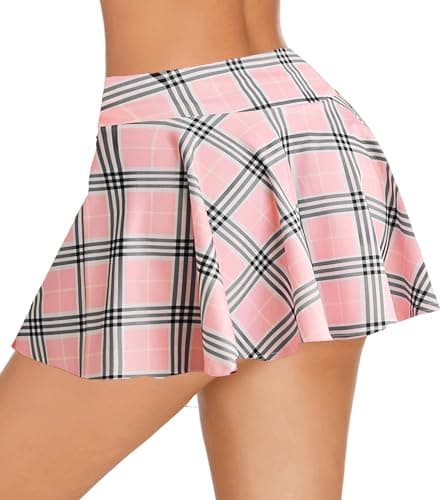 Avidlove Mini Pleated Drawstring Skater Skirt S-XXL — Pink Plaid