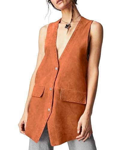 Locachy Women's Steampunk Suede Vest with Pockets Casual Button Down — Brown