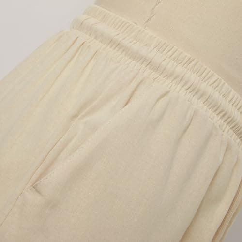 Cotton Linen Bermuda Shorts Elastic Waist Cargo Shorts
