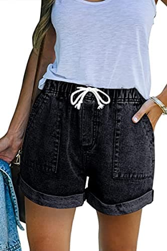 NEYOUQE Women's High-Waisted Ripped Casual Denim Shorts — A001-black