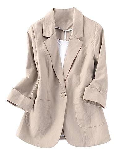 Cotton Linen Blazer for Womens Casual — Khaki