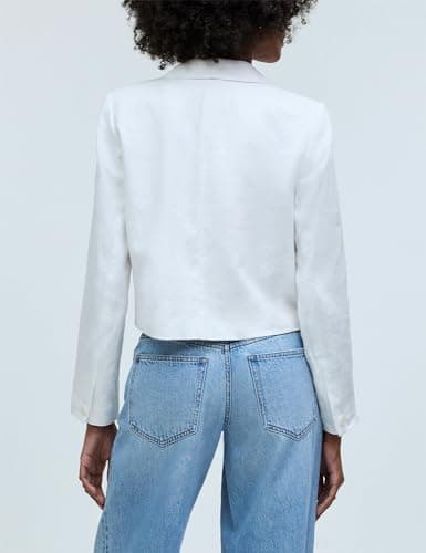 Womens Cotton Linen Cropped Blazer Suit
