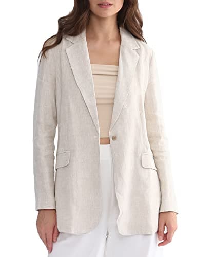 Amazhiyu Women's Pure Linen Long Sleeve Office Blazer Jackets