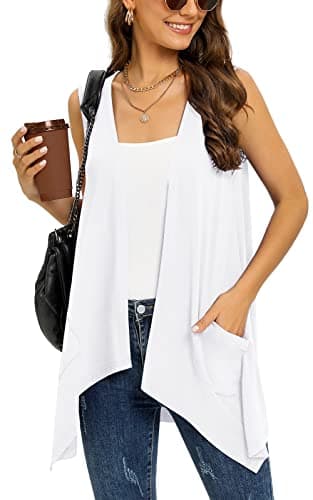 Veryoung Women's Lightweight Floral Long Sleeve Cardigan with Pockets — C02-white-sleeveless