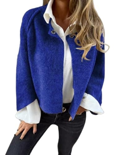 IDEALSANXUN Women's Cropped Wool Batwing Pea Coat Jacket — Blue