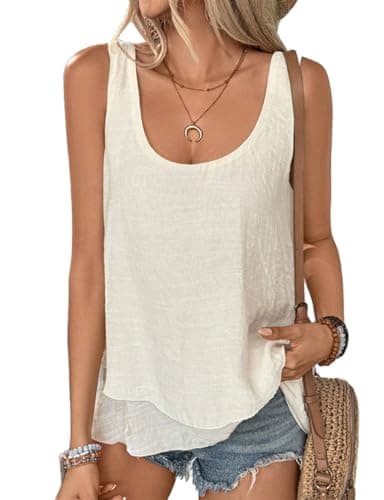 IDEAL SanXun Women's Linen Tank Tops Sleeveless Square Neck Casual Vest Shirt — Beige