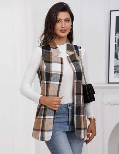 Plaid Wool Vest for Women: Casual Fall/Winter Sleeveless Blazer