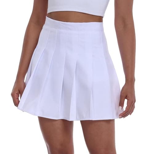 Tivifox Women's High-Waisted Pleated Skirt with Shorts Mini Skorts — White