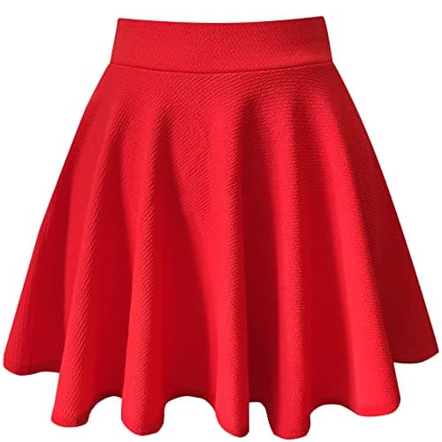 PUKAVT Women's A-Line Mini Flared Stretchy Skater Party Skirt — Red
