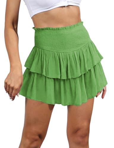 2024 Women's Ruffle Mini Skirt A-Line Pleated Cute Style — Green81