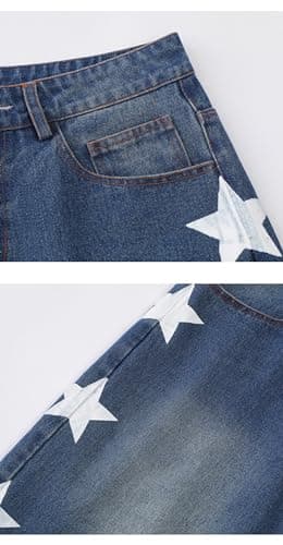 QJK Y2K Oversized Star Wash Jean Shorts