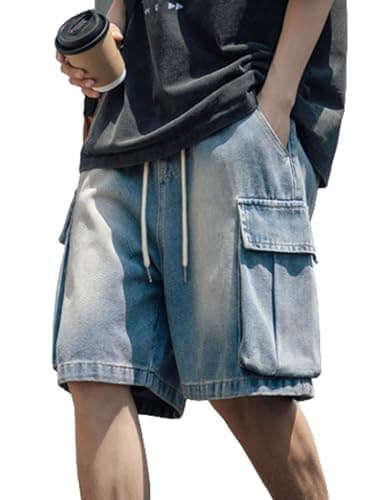 VOLYMOON Y2K Baggy Jeans Shorts for Men Hip Hop Grunge — Shortku3#blue