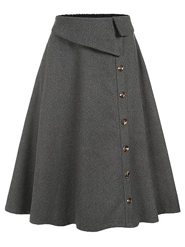 ZAFUL Women's Winter Plaid A-Line Midi Skirt with Pockets — Solid Grey