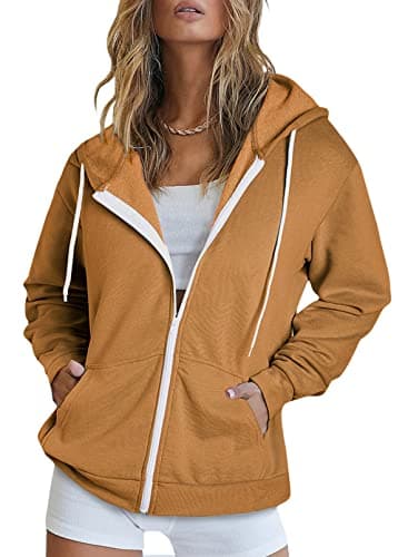 Women's Zip Up Hoodie Sweatshirt Jacket Coat — A Brown